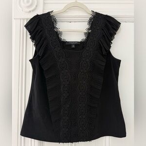Marc New York Black Lace-Trim Ruffle Tank